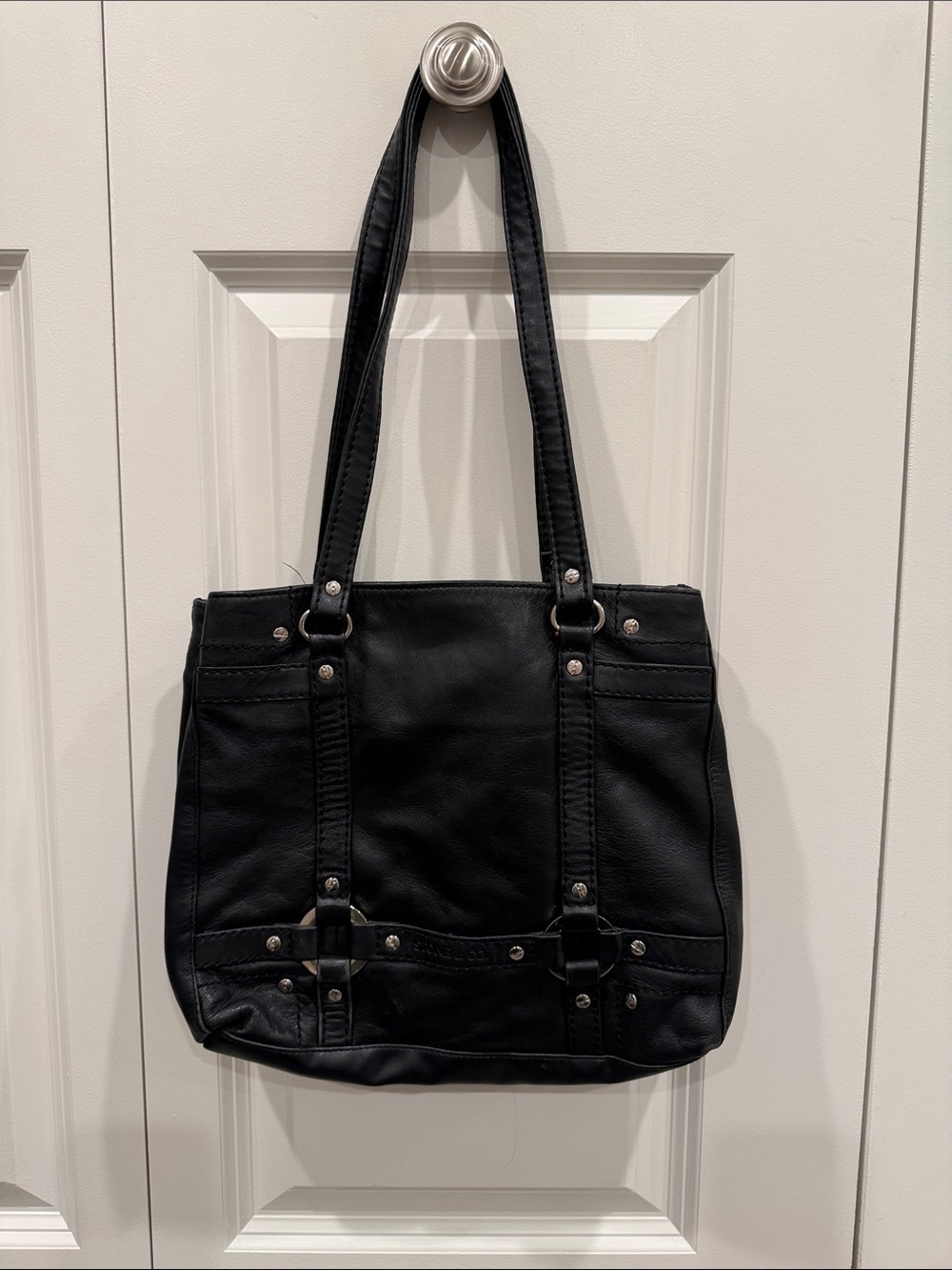 Vibrage Classic Black leather Women's Tote Bag - Sleek Everyday Shoulder Bag